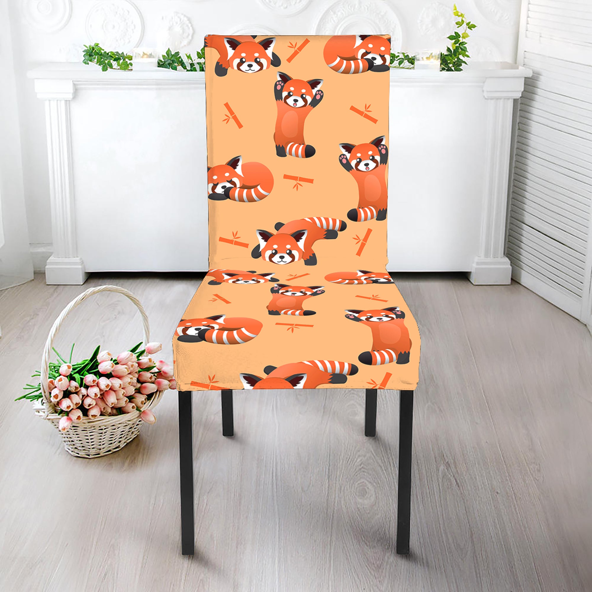 Cute Red Panda And Bamboo Pattern Print Dining Chair Slipcover