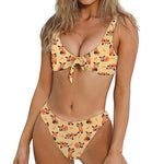 Cute Red Panda And Bamboo Pattern Print Front Bow Tie Bikini