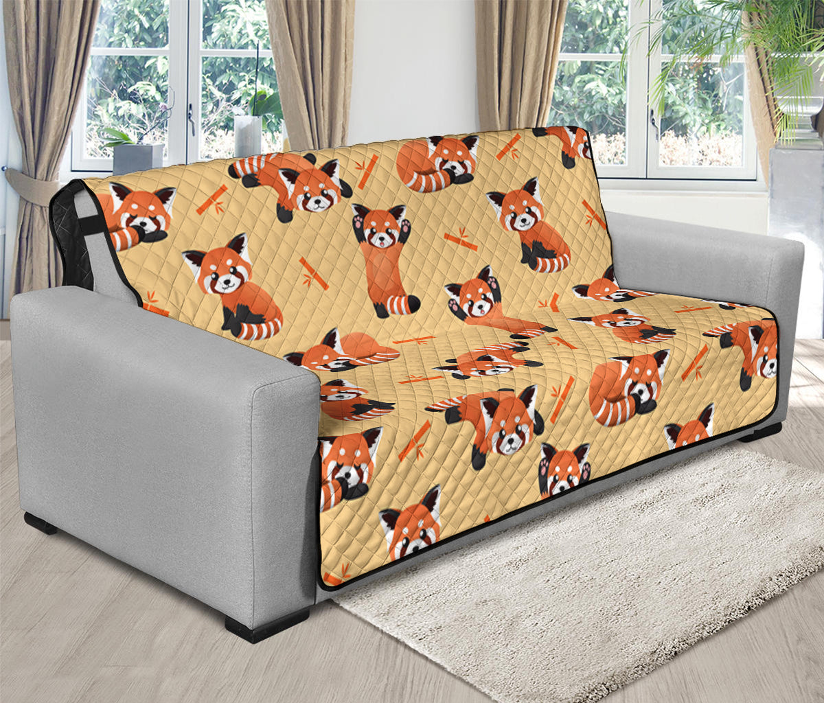 Cute Red Panda And Bamboo Pattern Print Futon Protector