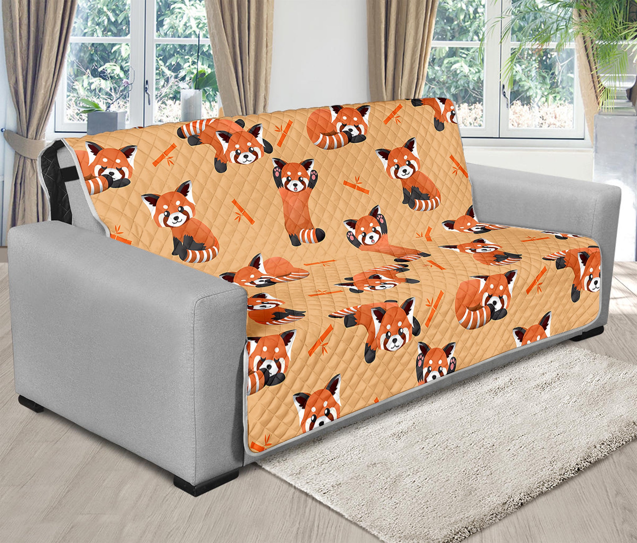 Cute Red Panda And Bamboo Pattern Print Futon Protector