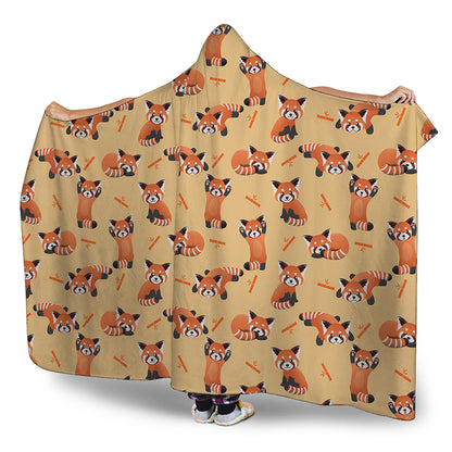 Cute Red Panda And Bamboo Pattern Print Hooded Blanket