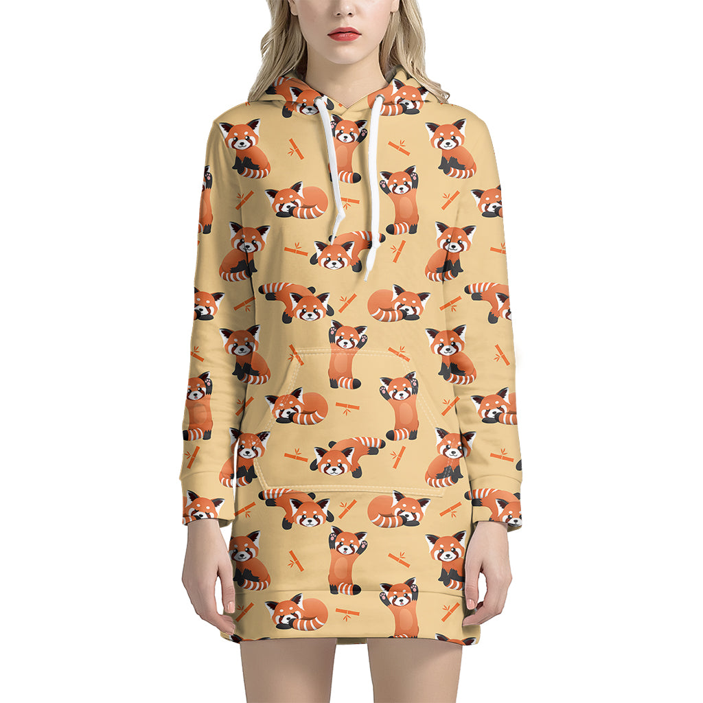 Cute Red Panda And Bamboo Pattern Print Hoodie Dress