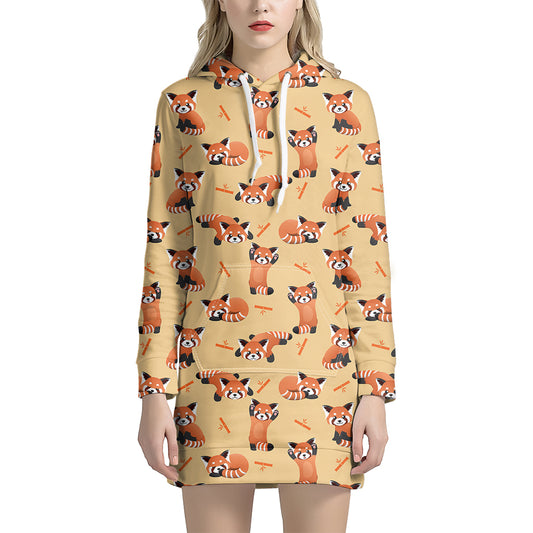 Cute Red Panda And Bamboo Pattern Print Hoodie Dress