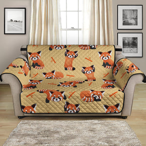 Cute Red Panda And Bamboo Pattern Print Loveseat Protector