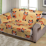 Cute Red Panda And Bamboo Pattern Print Loveseat Protector