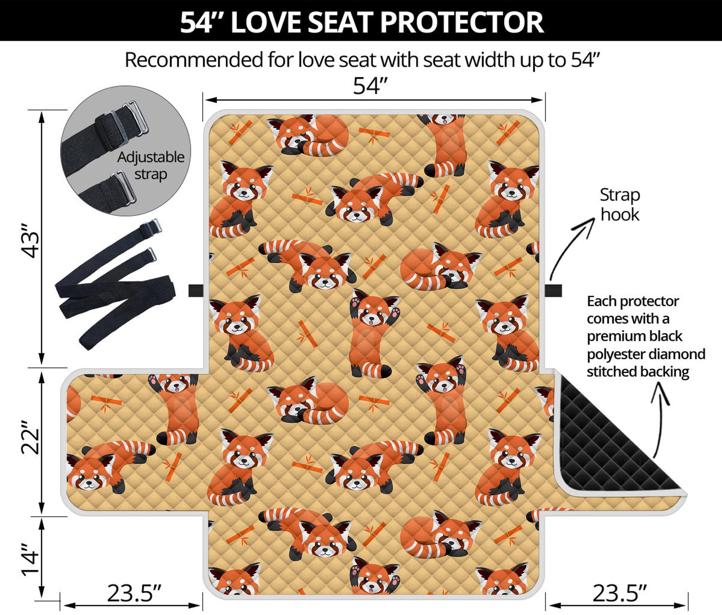 Cute Red Panda And Bamboo Pattern Print Loveseat Protector