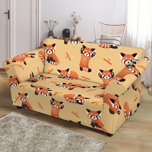 Cute Red Panda And Bamboo Pattern Print Loveseat Slipcover