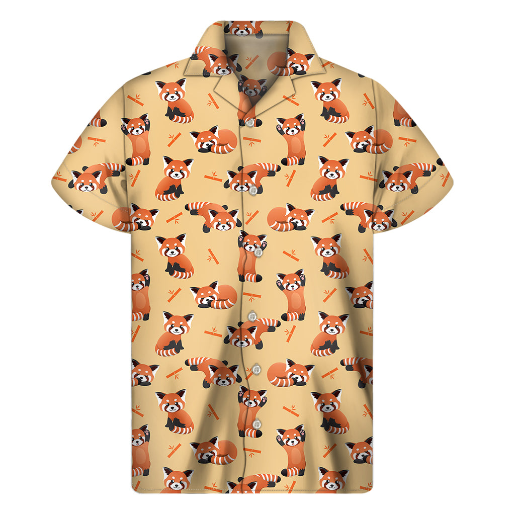Cute Red Panda And Bamboo Pattern Print Men's Short Sleeve Shirt