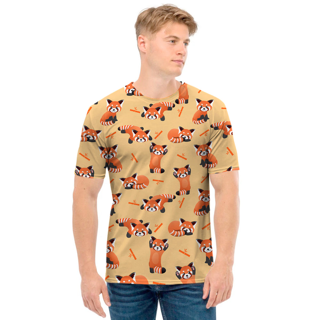 Cute Red Panda And Bamboo Pattern Print Men's T-Shirt