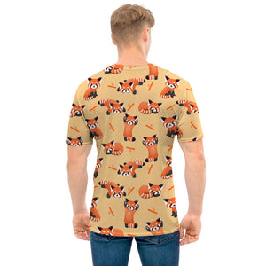 Cute Red Panda And Bamboo Pattern Print Men's T-Shirt