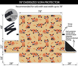 Cute Red Panda And Bamboo Pattern Print Oversized Sofa Protector