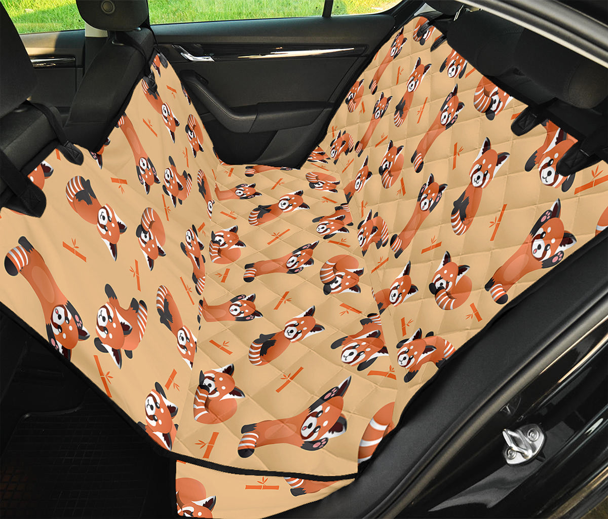 Cute Red Panda And Bamboo Pattern Print Pet Car Back Seat Cover