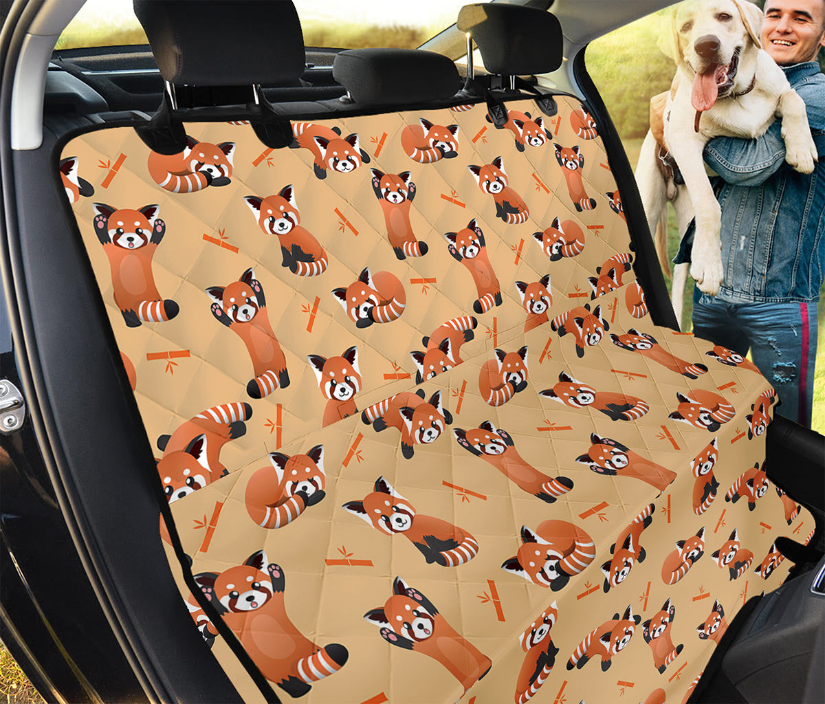 Cute Red Panda And Bamboo Pattern Print Pet Car Back Seat Cover