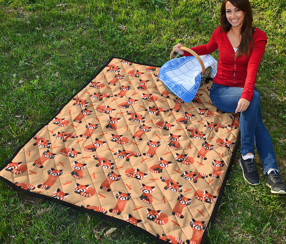 Cute Red Panda And Bamboo Pattern Print Quilt