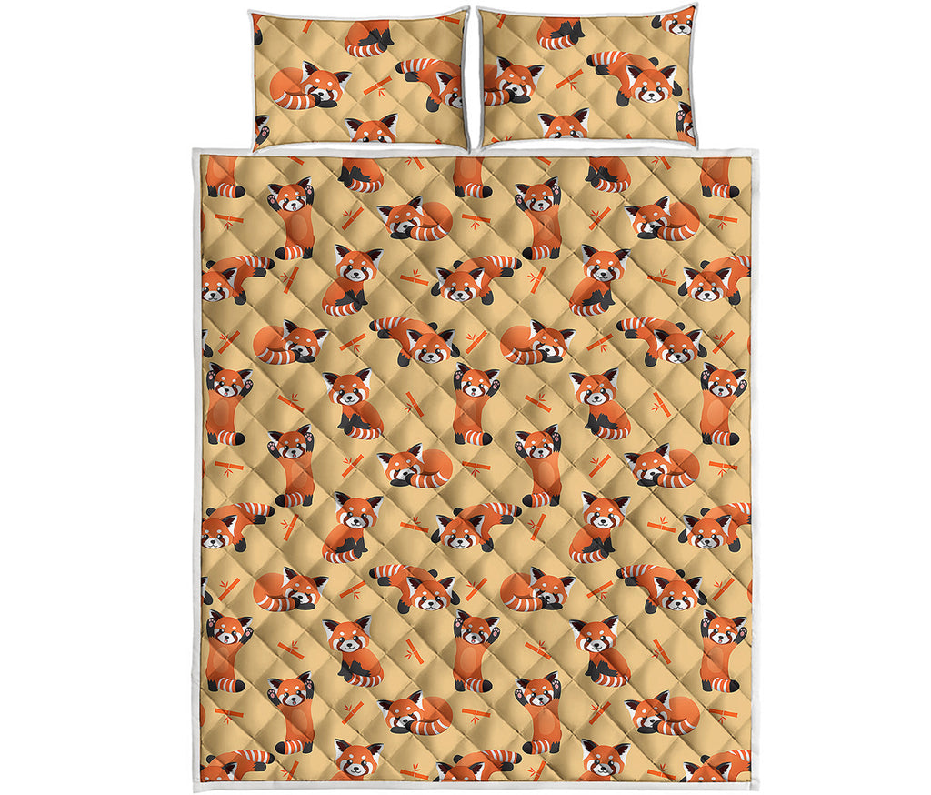 Cute Red Panda And Bamboo Pattern Print Quilt Bed Set