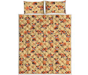 Cute Red Panda And Bamboo Pattern Print Quilt Bed Set