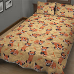 Cute Red Panda And Bamboo Pattern Print Quilt Bed Set