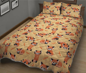 Cute Red Panda And Bamboo Pattern Print Quilt Bed Set