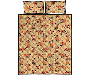 Cute Red Panda And Bamboo Pattern Print Quilt Bed Set