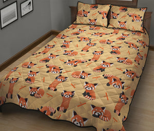 Cute Red Panda And Bamboo Pattern Print Quilt Bed Set