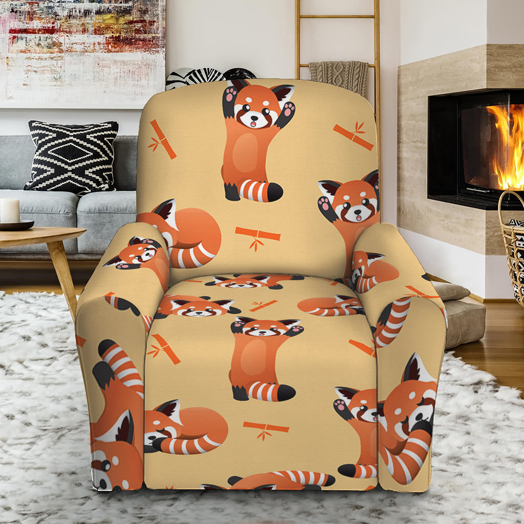 Cute Red Panda And Bamboo Pattern Print Recliner Slipcover