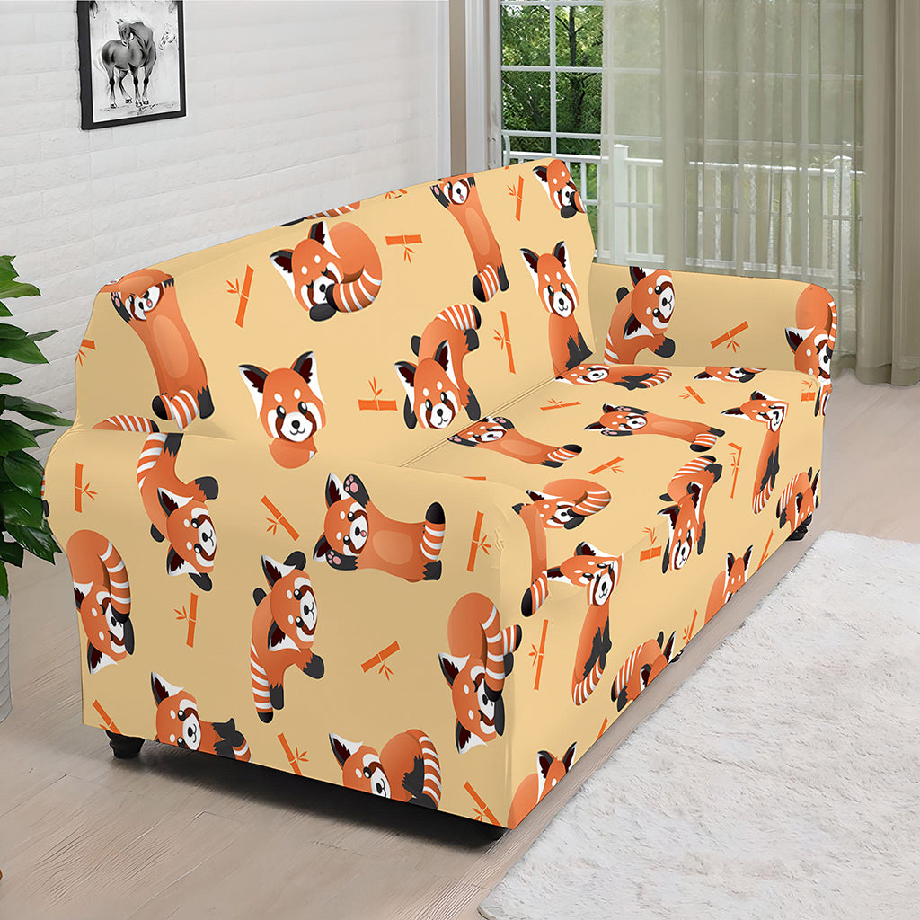 Cute Red Panda And Bamboo Pattern Print Sofa Cover