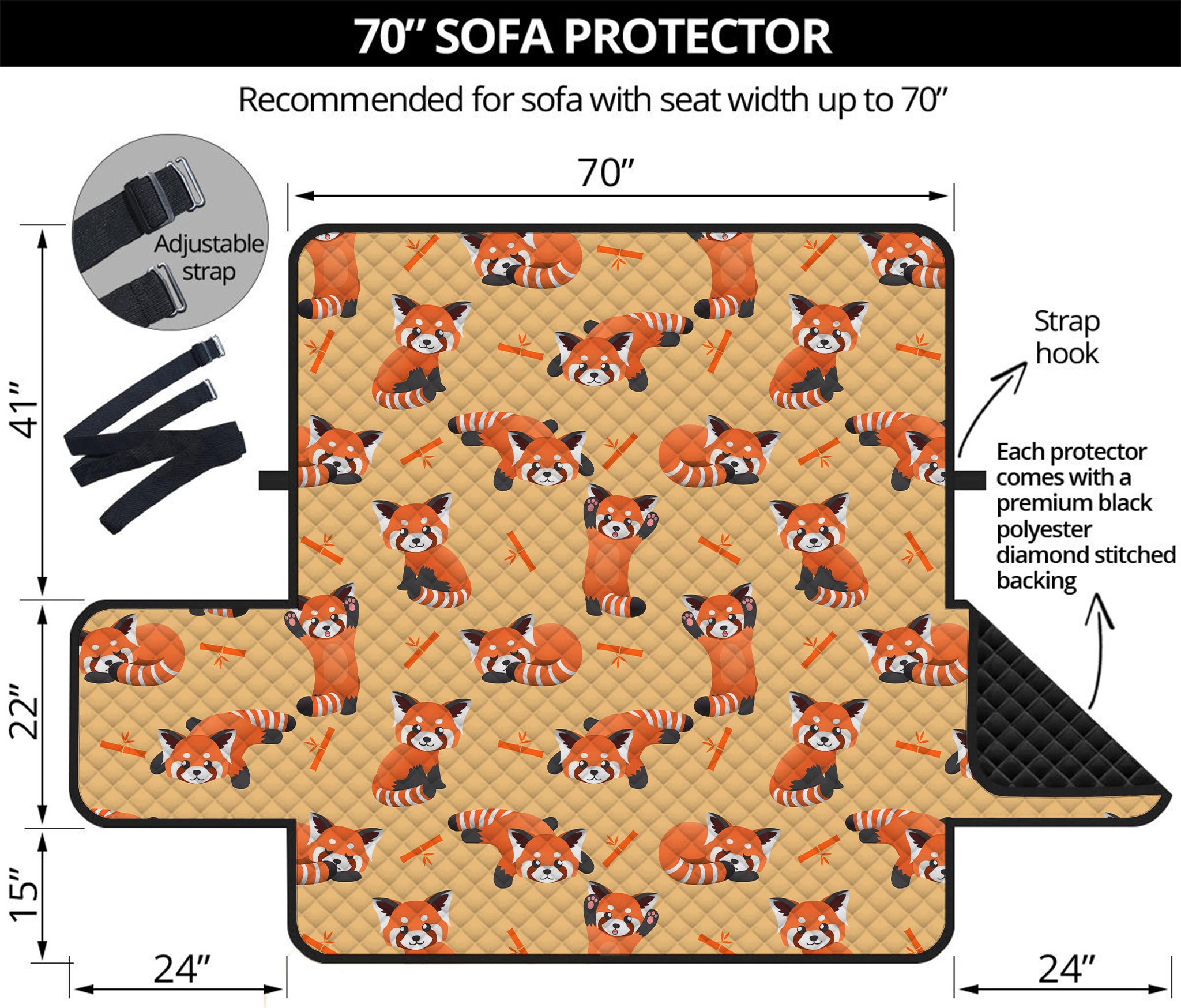 Cute Red Panda And Bamboo Pattern Print Sofa Protector