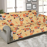 Cute Red Panda And Bamboo Pattern Print Sofa Protector