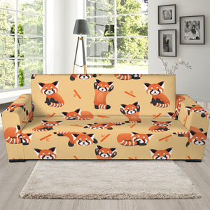 Cute Red Panda And Bamboo Pattern Print Sofa Slipcover