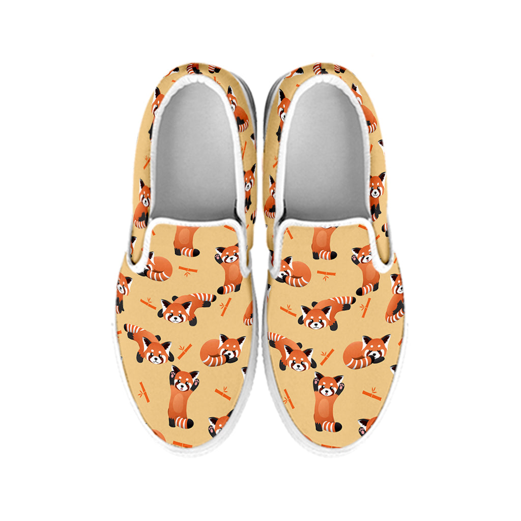 Cute Red Panda And Bamboo Pattern Print White Slip On Shoes