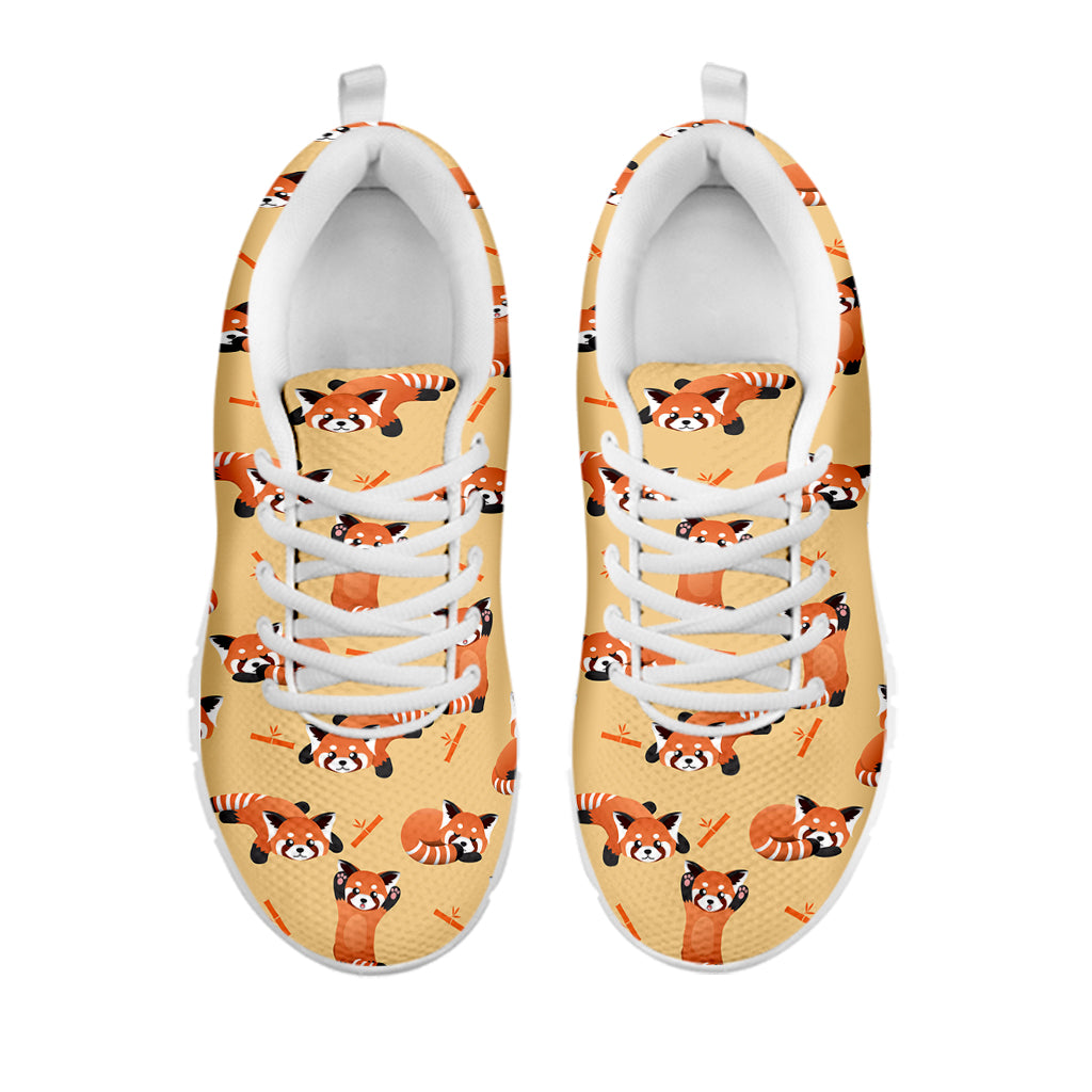 Cute Red Panda And Bamboo Pattern Print White Sneakers