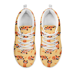 Cute Red Panda And Bamboo Pattern Print White Sneakers