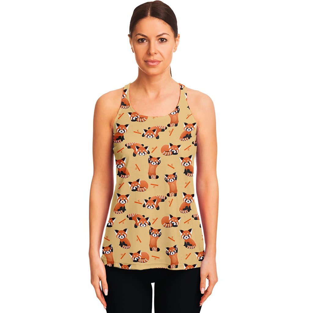 Cute Red Panda And Bamboo Pattern Print Women's Racerback Tank Top