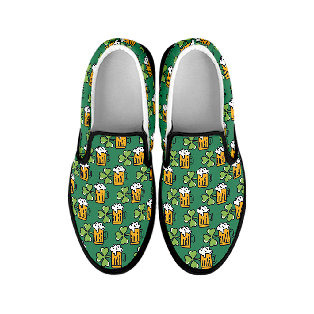 Cute Saint Patrick's Day Pattern Print Black Slip On Shoes