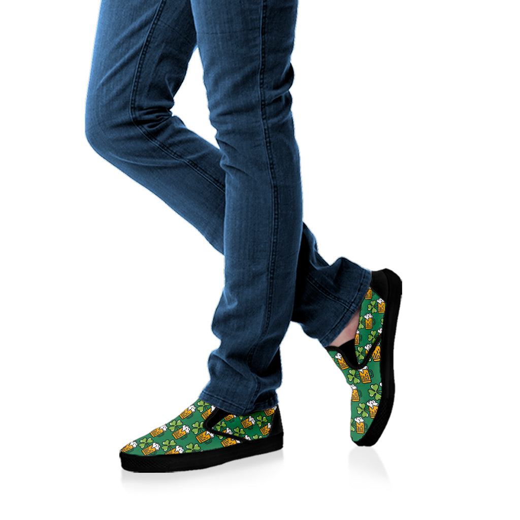 Cute Saint Patrick's Day Pattern Print Black Slip On Shoes