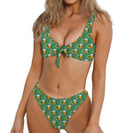 Cute Saint Patrick's Day Pattern Print Front Bow Tie Bikini