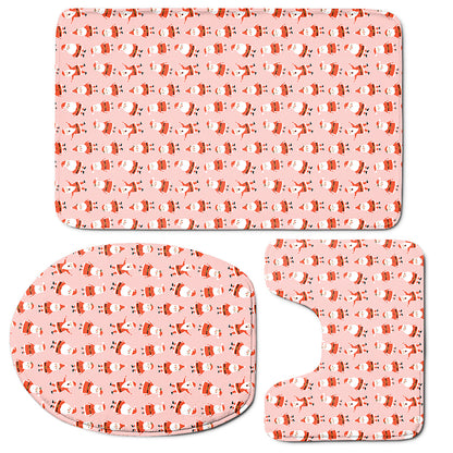 Cute Santa Claus Pattern Print 3 Piece Bath Mat Set
