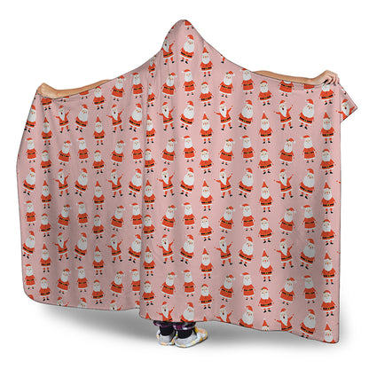 Cute Santa Claus Pattern Print Hooded Blanket