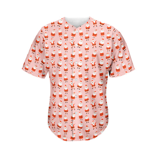 Cute Santa Claus Pattern Print Men's Baseball Jersey