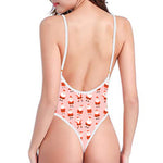 Cute Santa Claus Pattern Print One Piece High Cut Swimsuit