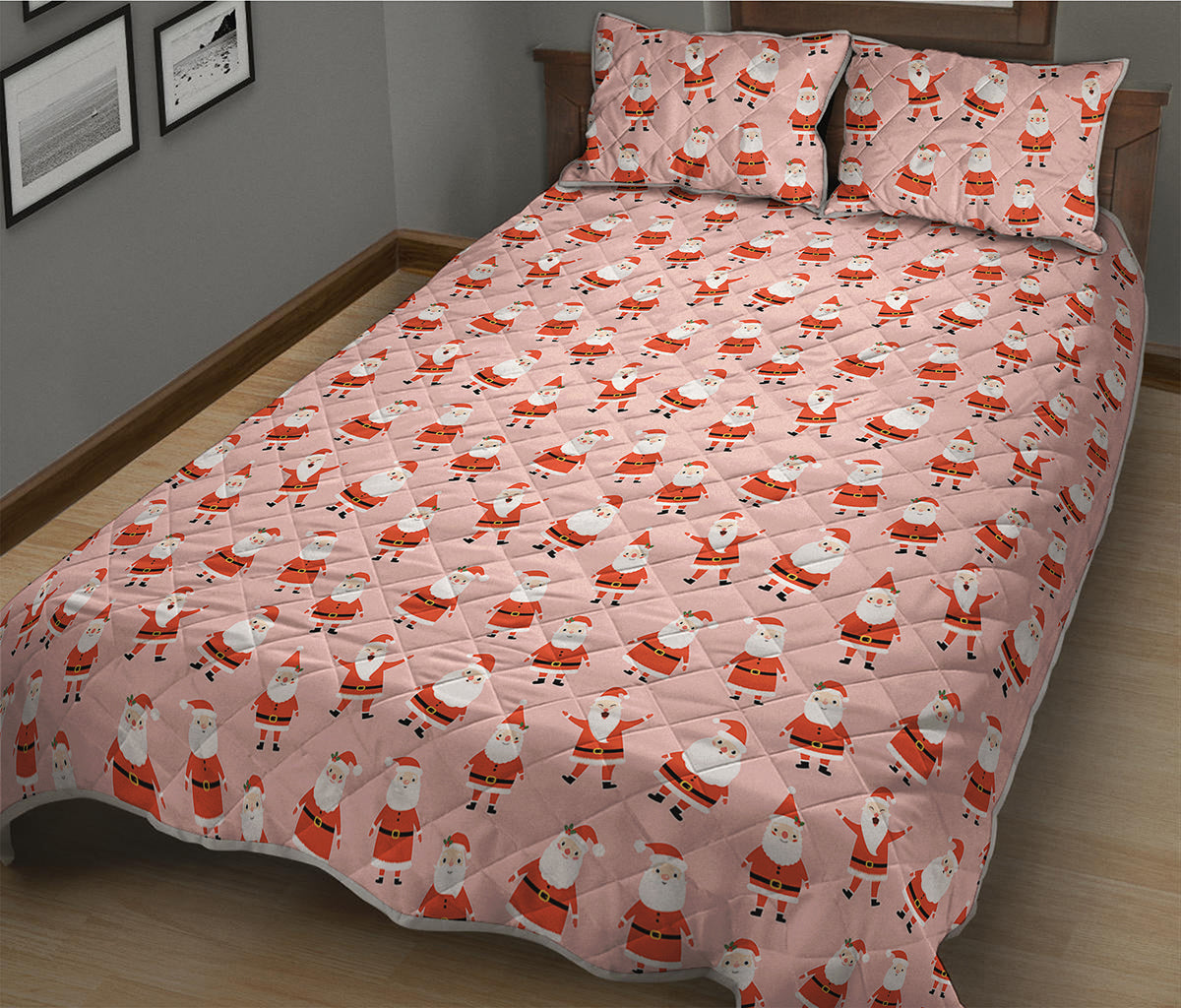 Cute Santa Claus Pattern Print Quilt Bed Set