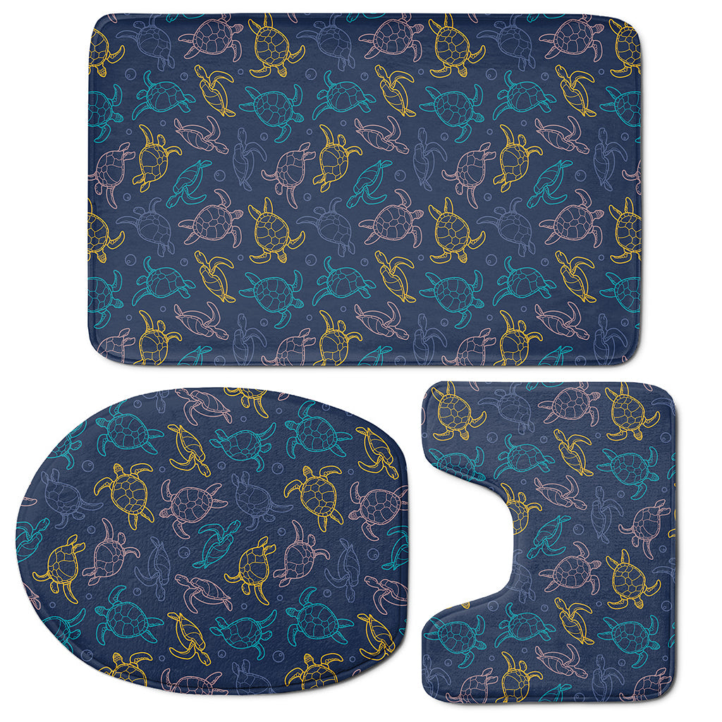 Cute Sea Turtle Pattern Print 3 Piece Bath Mat Set