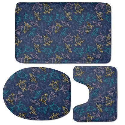 Cute Sea Turtle Pattern Print 3 Piece Bath Mat Set