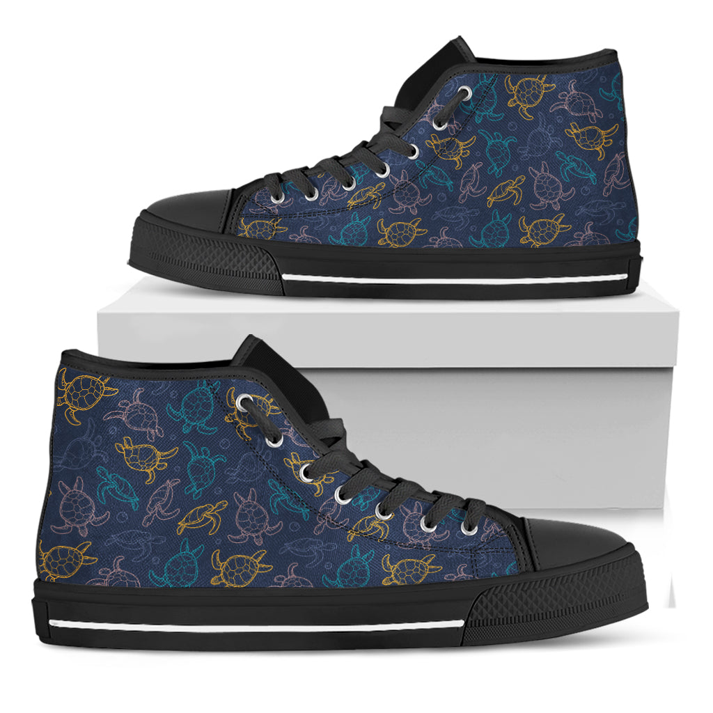 Cute Sea Turtle Pattern Print Black High Top Shoes