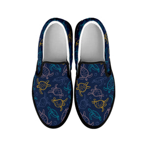 Cute Sea Turtle Pattern Print Black Slip On Shoes