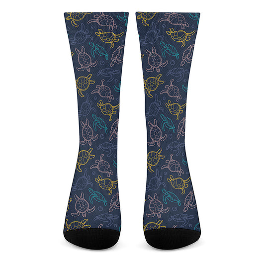 Cute Sea Turtle Pattern Print Crew Socks