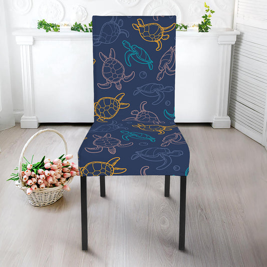 Cute Sea Turtle Pattern Print Dining Chair Slipcover