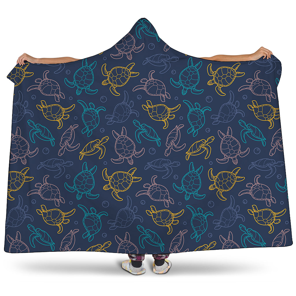 Cute Sea Turtle Pattern Print Hooded Blanket
