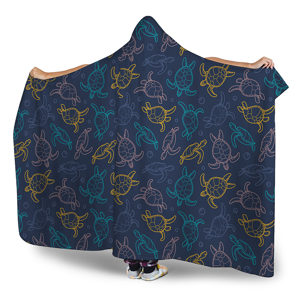 Cute Sea Turtle Pattern Print Hooded Blanket