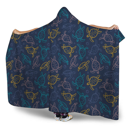 Cute Sea Turtle Pattern Print Hooded Blanket